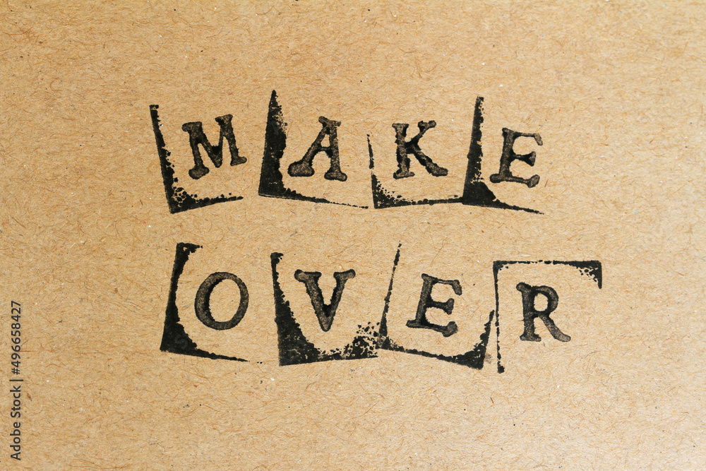 Word makeover made with stamped letters on handmade brown paper