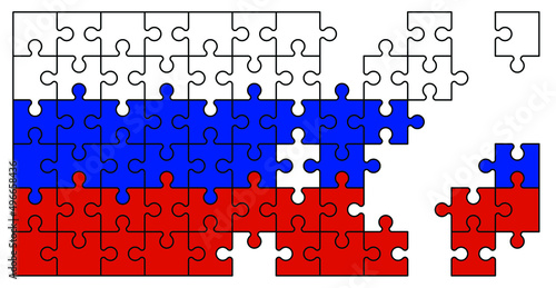 jigsaw puzzle pieces with Flag. Puzzle pieces icon or pictogram. national country symbol. Cartoon vector war Russia conflict logo. Platte puzzels. Mosic sign. For travel, vacation or holliday.