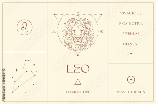 Leo Zodiac Sign Design Illustrations. Esoteric Vector Element, Icon
