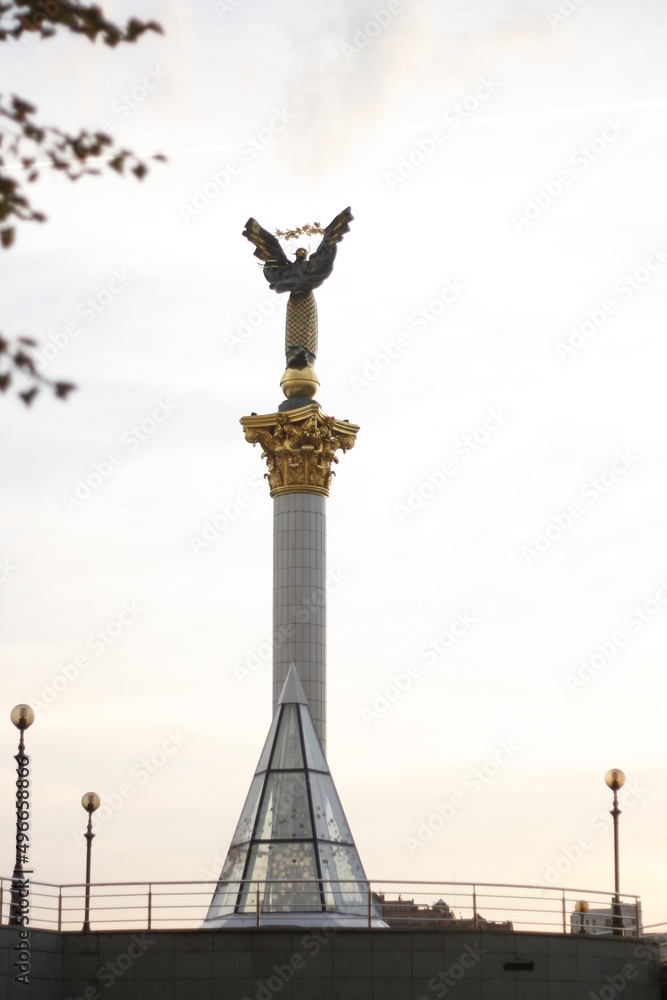 Pre-war Kiev, Independence Monument at the Independence Square, during sunset