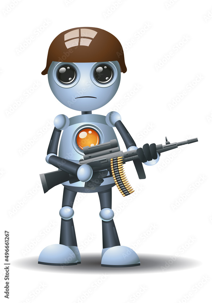 3d illustration of a little robot hold riffle 3d illustration of a little robot hold riffle
