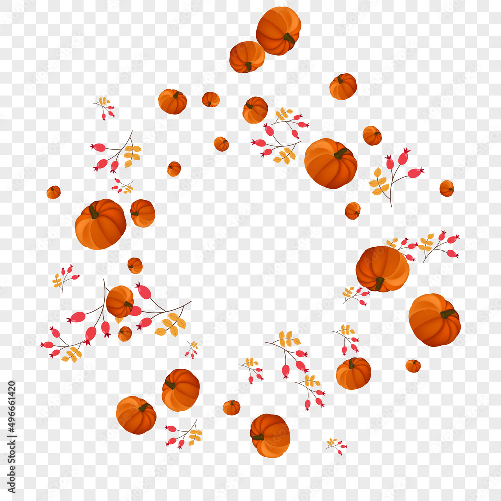Green Leaves Background Transparent Vector. Orange Season Border. Red Pumpkin Food Set. Gourd Print. Wreath Banner. Green Leaves Background Transparent Vector. Orange Season Border. Red Pumpkin Food Set. Gourd Print. Wreath Banner.