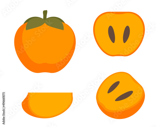 persimmon, vector illustration. set of fruits
