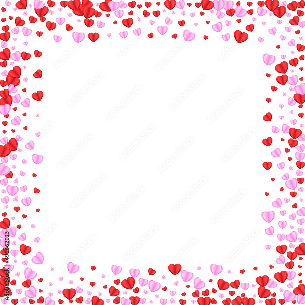 Red Heart Background White Vector. Bright Texture Confetti. Fond Greeting Illustration. Tender Confetti Decor Frame. Pink Paper Pattern.