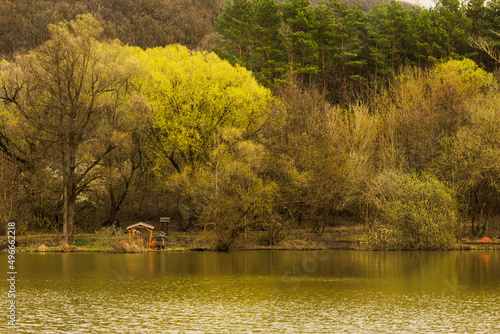 Fishingmen at the lake at springtime  photo