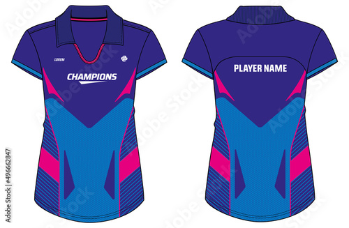 Women Sports Polo collar t-shirt Jersey design flat sketch Illustration vector suitable for girls and Ladies for Soccer, Cricket, Football, Volleyball, Netball, tennis and badminton sport uniform kit