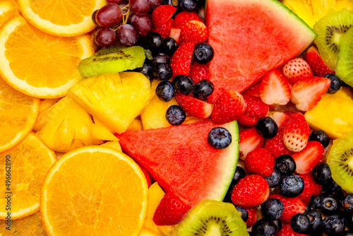 Fresh fruits background, Healthy mix fruits consist of tropical fruit and assorted berry