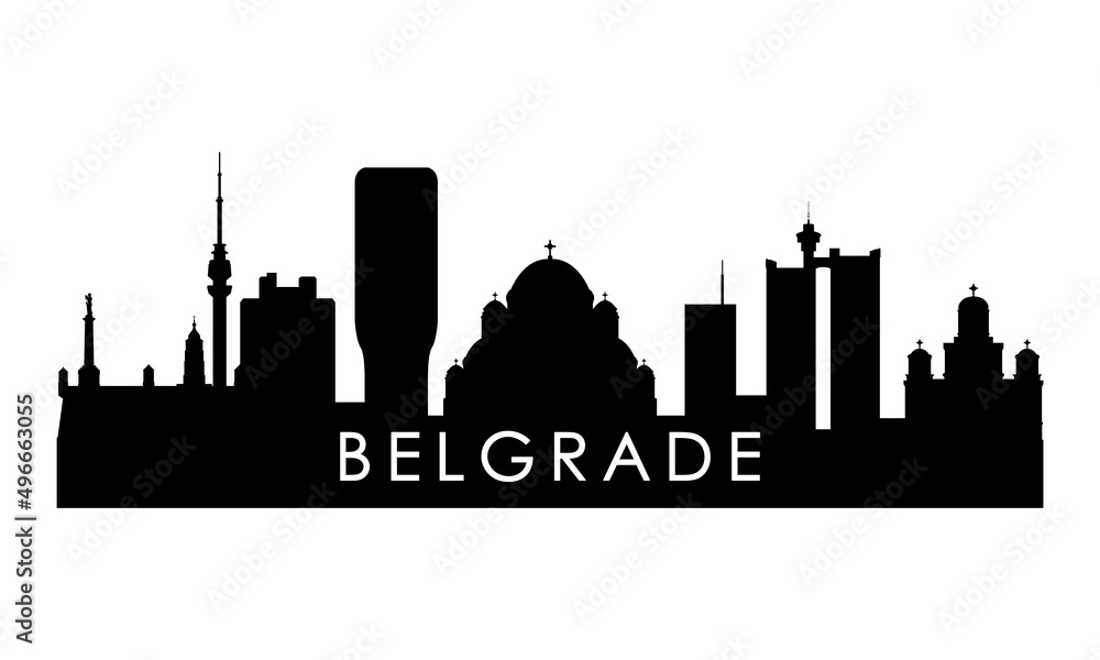 Belgrade skyline silhouette. Black Belgrade city design isolated on white background.