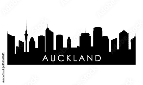 Auckland skyline silhouette. Black Auckland city design isolated on white background.