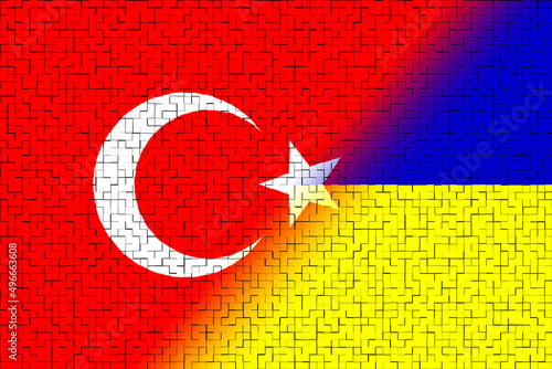 Turkey and Ukraine. Turkey flag and Ukraine flag. Concept of negotiations, help, association of countries, political and economic relations. Horizontal design. Abstract design. Illustration.