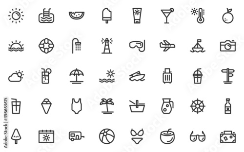 set of summer line icons set, beach, vacation, holiday, sea
