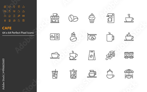 set of cafe line icons, hot drinks, coffee, tea