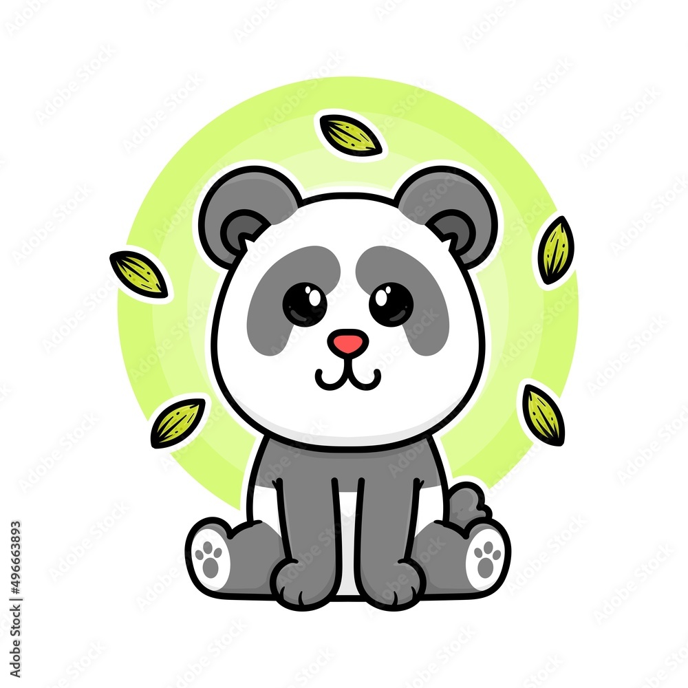 Naklejka premium happy panda smile adorable cartoon doodle vector illustration flat design style