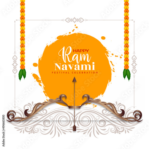 Happy Ram Navami festival celebration background with bow and arrow