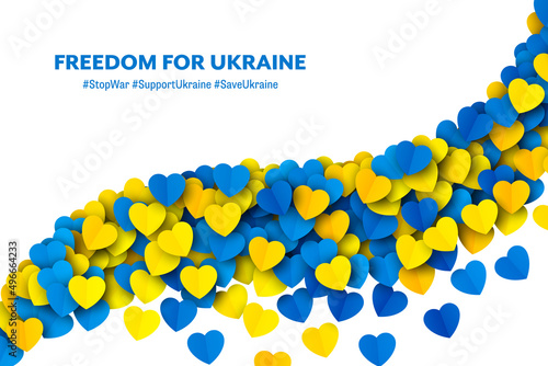 Freedom For Ukraine Vector Falling Yellow Blue Paper Hearts Curved Border Isolated On White Background. Stay Solidarity And Pray For Ukraine Wallpaper. Ukrainian National Flag Colours Abstract Artwork