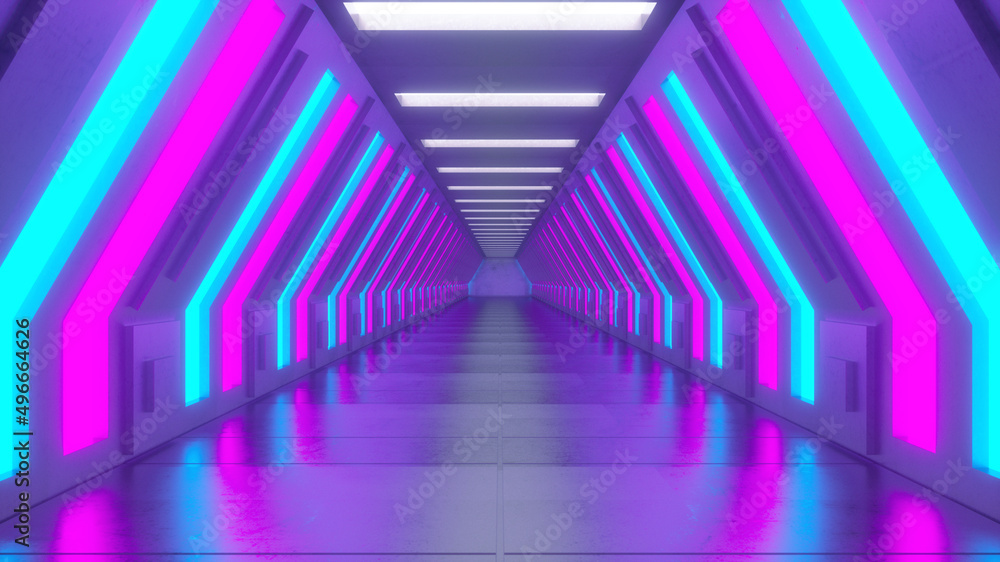 Futuristic hallway. Concept of modern architecture and interior spaceship