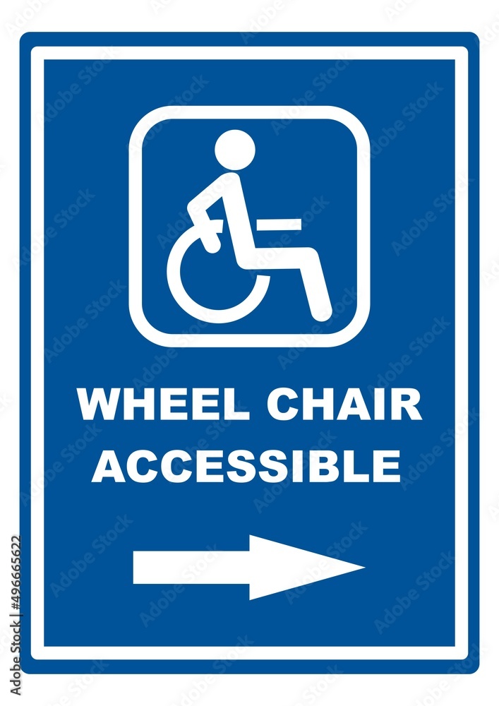 Wheel chair Accessible, road sign, direction, blue background, vector icon Wheel chair Accessible, road sign, direction, blue background, vector icon