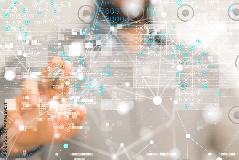 Neural network 3D illustration. Big data and cybersecurity