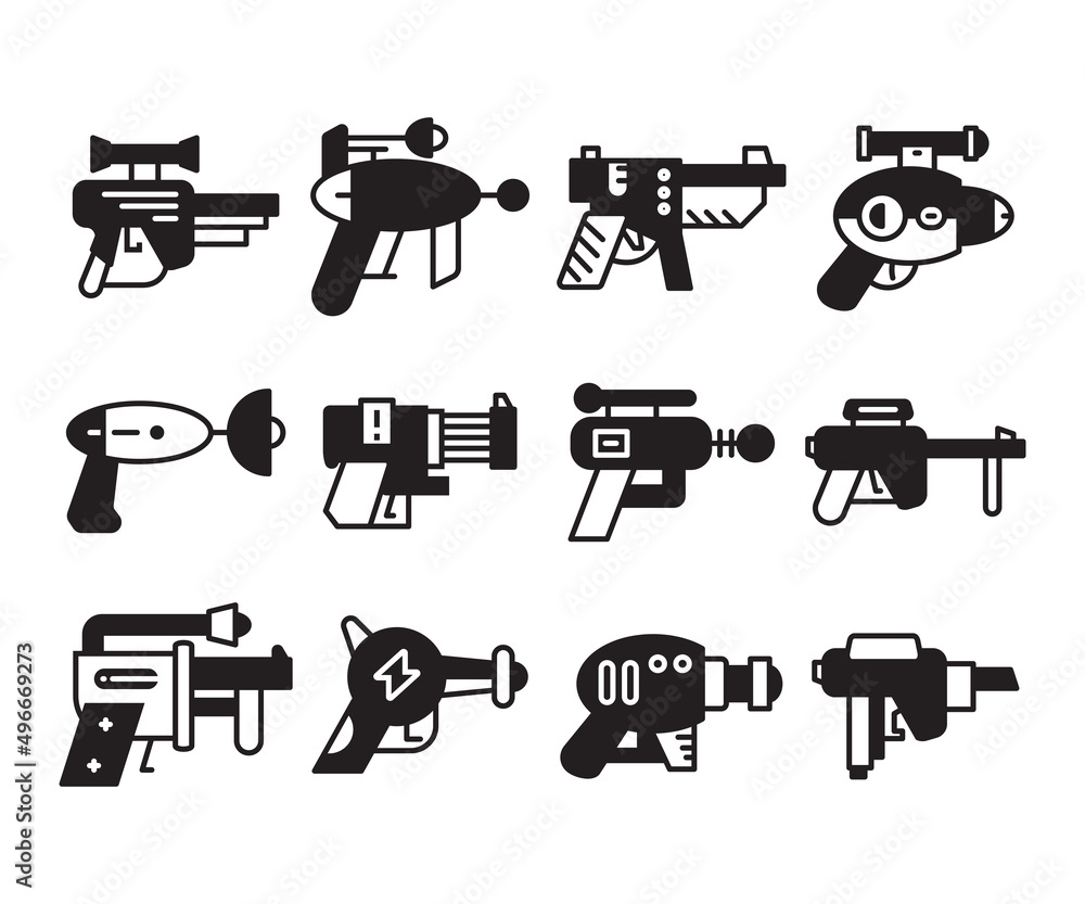 space gun and futuristic gun icons vector set