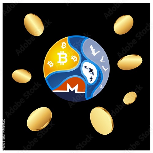 Concept of the widespread use of digital money in trade in the world.  Vector Illustration on white background.