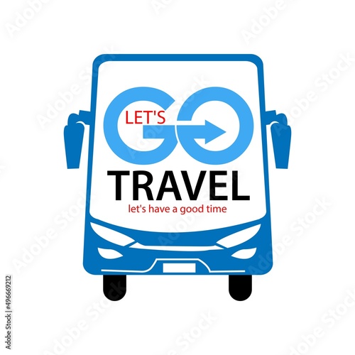 let's go travel travel concept. illustration of a family traveling by bus.