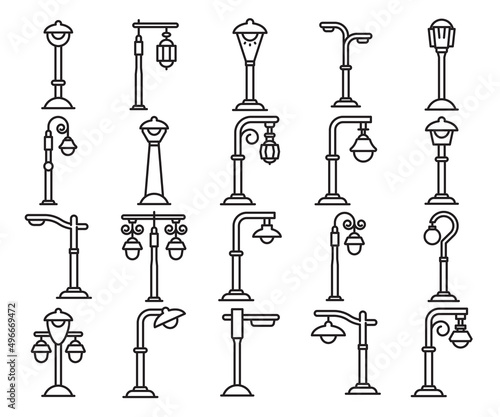 street lamp icons illustration set