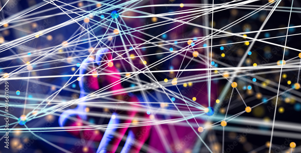 Global network. Blockchain. 3D illustration. Neural networks and artificial intelligence. Abstract Global network. Blockchain. 3D illustration. Neural networks and artificial intelligence. Abstract