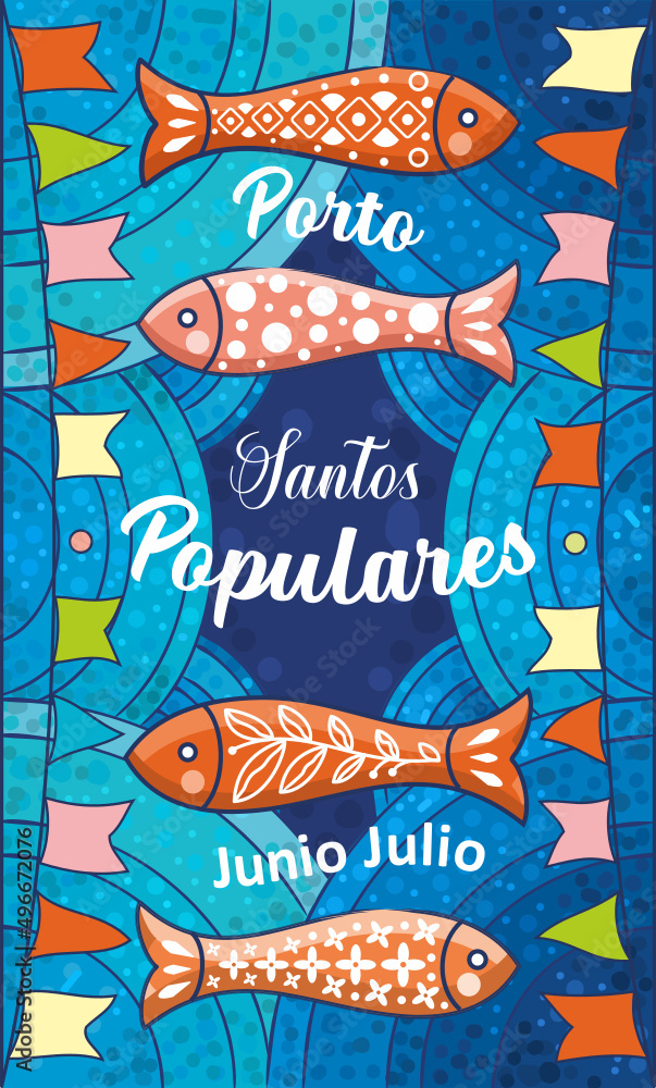 Santos Populares. Summer festival in June in Portugal. Event poster with sardines Santos Populares. Summer festival in June in Portugal. Event poster with sardines