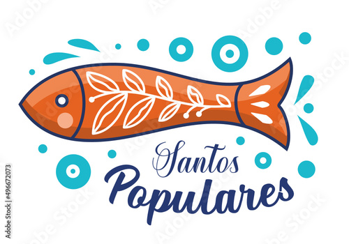 Santos Populares. Summer festival in June in Portugal. Event poster with sardines