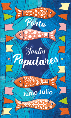 Santos Populares. Summer festival in June in Portugal. Event poster with sardines photo