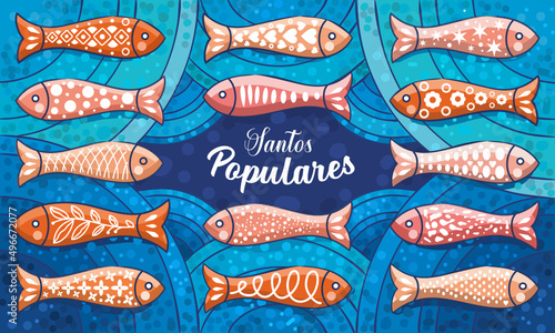 Santos Populares. Summer festival in June in Portugal. Event poster with sardines