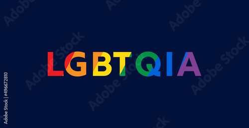 LGBTQIA Rainbow Text Banner. LGBTQIA Typography with Pride Flag Rainbow Colours Isolated on Dark Blue Background. Web Banner for Pride Month