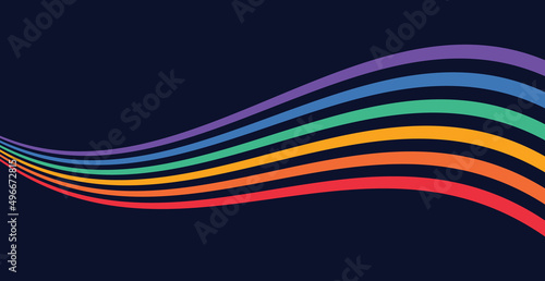 LGBT Pride Flag Wave Background. LGBTQ Gay Pride Neon Rainbow Flag Illustration Isolated on Dark Blue Background. Vector Banner Template for Pride Month