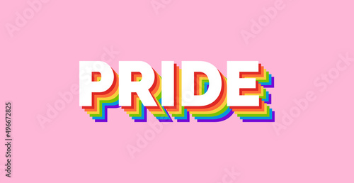 PRIDE Rainbow Text Banner for LGBTQ+ Pride Month. Pride Typography with Rainbow Flag Colours on Pink Background.