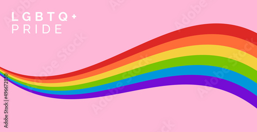 Pride Banner with LGBTQ Rainbow Flag Wave. Pride Month Web Banner Vector Illustration. Pride Rainbow Flag Wave Design Element on Pink Background for LGBTQ+ Pride Month