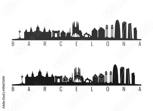 Barcelona silhouette vector illustration. Skyline. Sagrada Familia. Park Guell. Casa Amatller. Casa Batllo. Miralles Gate photo