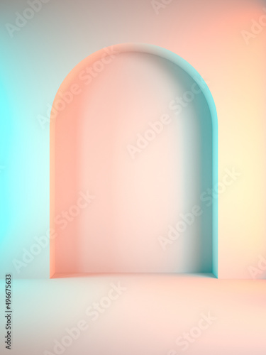 Empty pastel showcase interior room 3d illustration photo