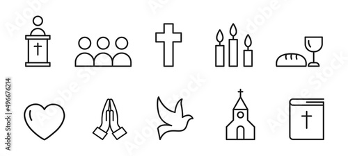 Christian icons set. Church and religious symbols. Faith in Jesus Christ. Vector illustration