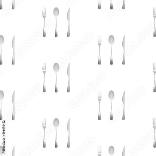 Pattern of kitchen utensils. Fork, spoon, knife silhouettes icons. Cutlery silhouettes on white background. Vector cutlery set for serving illustration
