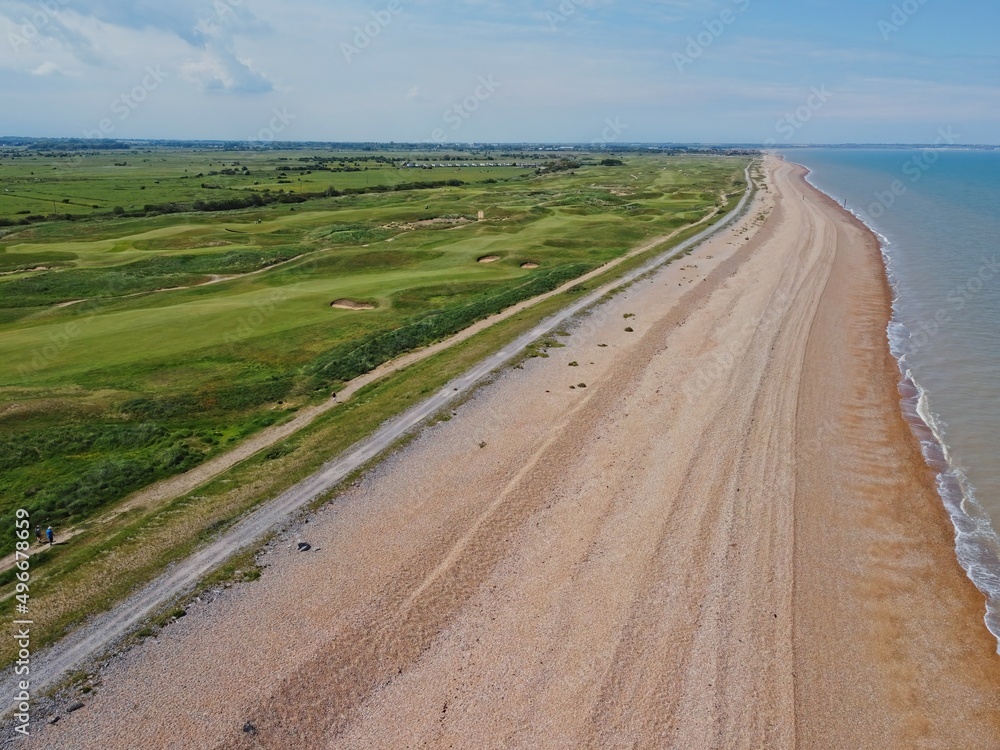 Aerial drone. The town of Deal in Kent with its beach and pier