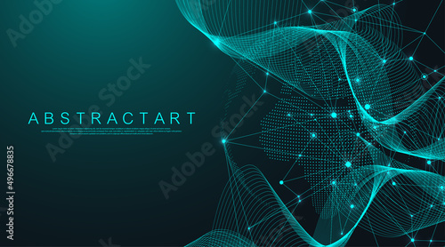 Global network connections with points and lines. Wireframe technology abstract vector illustration