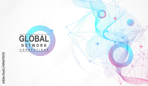Global network connection concept. Big data visualization. Social network communication in the global computer networks. Internet technology. Business. Science. Vector illustration