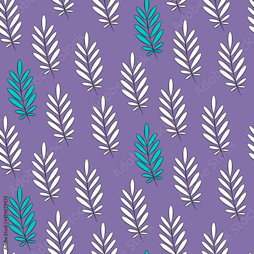 Vector seamless half-drop pattern  with leaves 