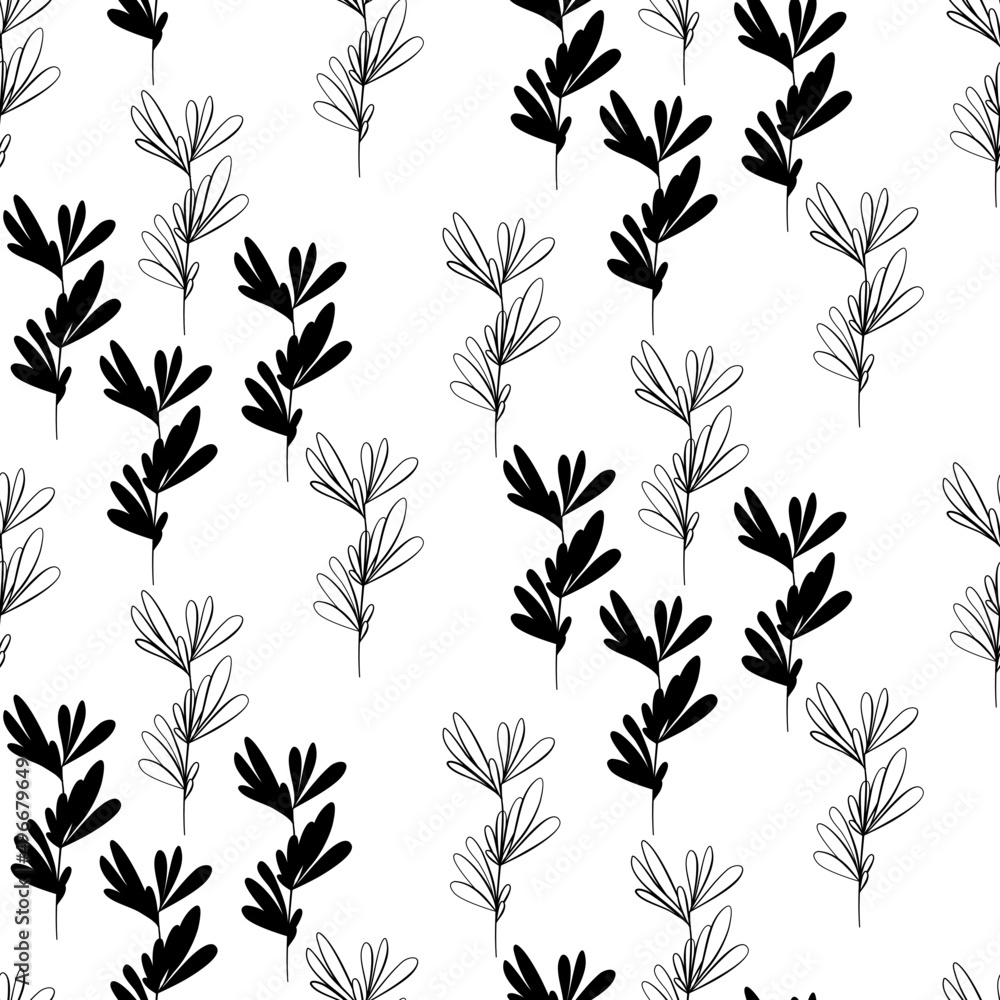 Vector seamless half-drop pattern, with leaves Vector seamless half-drop pattern, with leaves