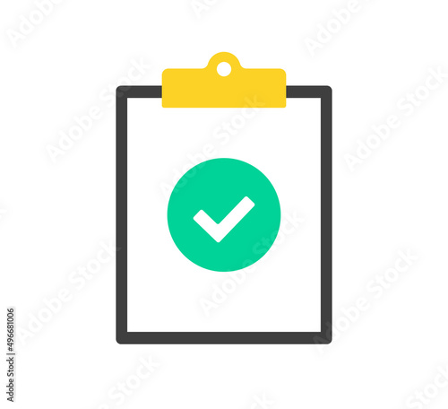 Clipboard and check mark. Flat vector illustration