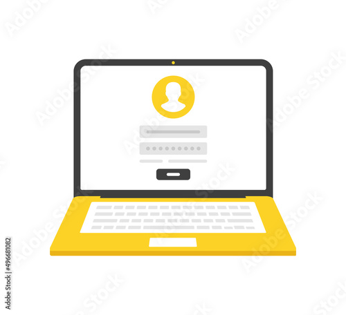 Laptop and login form on screen. Flat vector illustration. Sign in, log in, registration form. Modern concepts. Flat design