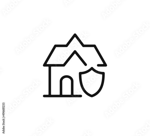 Property insurance icon. House and shield. Vector line icon