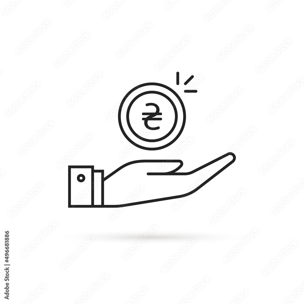 black thin line hand holding hryvnia coin black thin line hand holding hryvnia coin