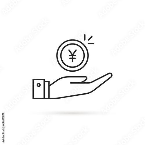 thin line hand with yuan coin like salary