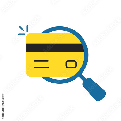 yellow credit card checking with magnifying glass